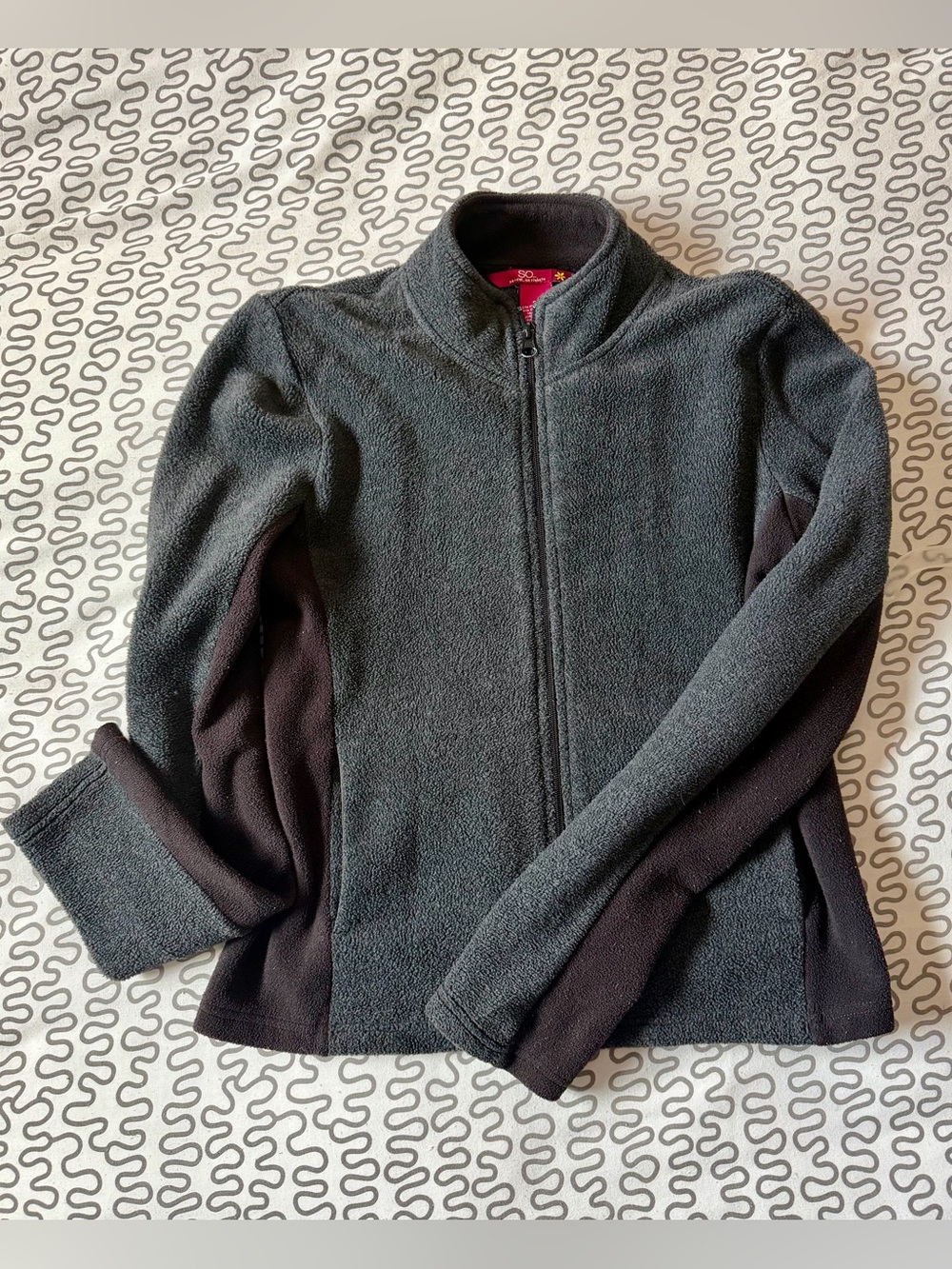 Women’s Full-Zip Fleece Jacket - Dark Gray & Black
